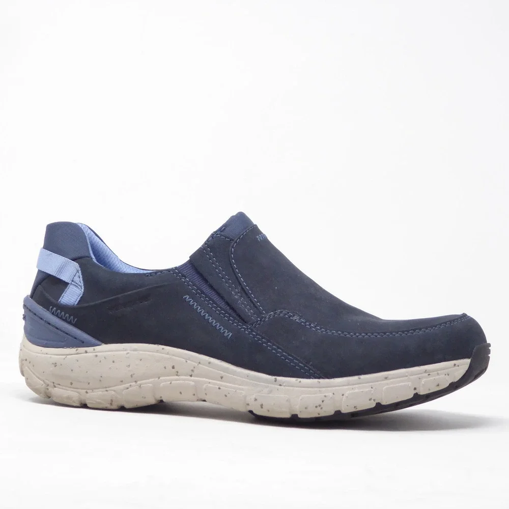 Clarks Womens Wave Plateau AP Slip On Shoes Navy Blue Nubuck 8W Wide